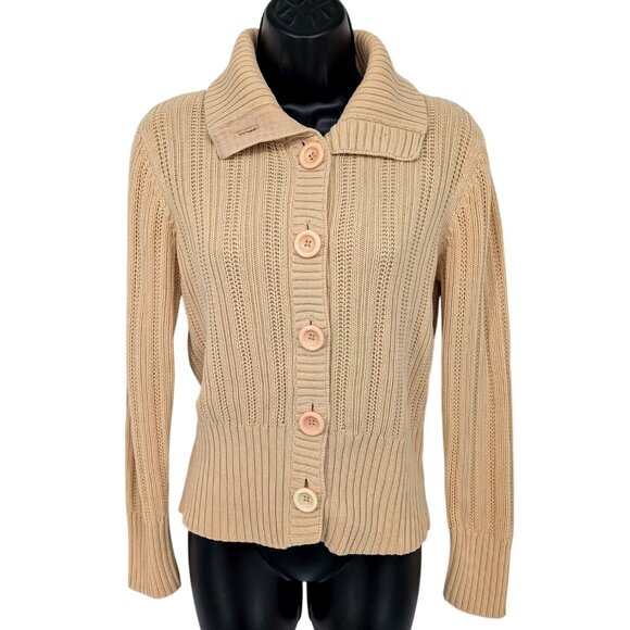 Vintage Chunky Knit Cardigan Sweater Women Size M Button Up Ribbed Y2K Neutral - Picture 1 of 10